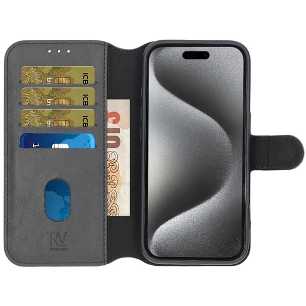 【BQ】iPhone 16 Wallet Case Magnet Rvelon - Sort Svart black