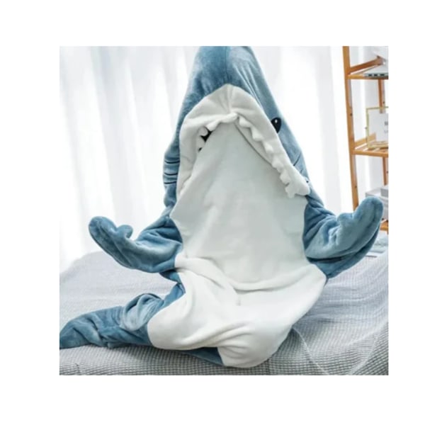Shark Blanket Hoodie Vuxen, Shark Blanket Cozy Flanell Hoodie blå L/170*70