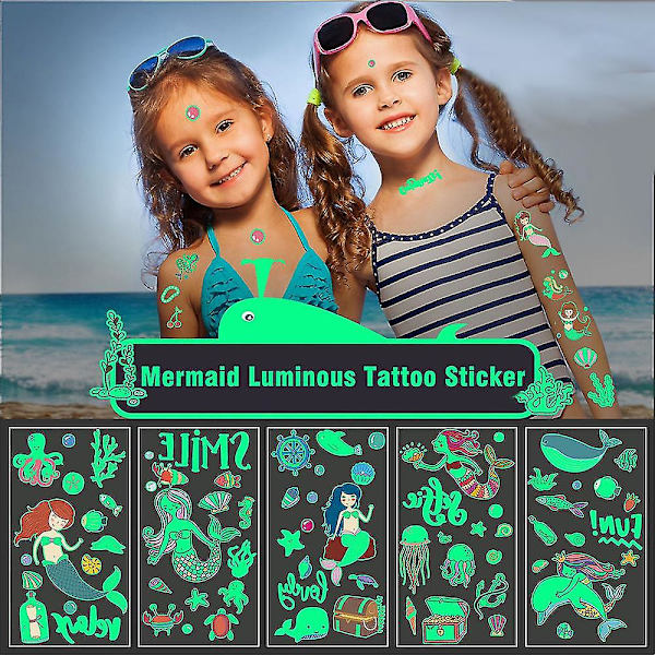 10pcs Glow Temporary Tattoos For Kids Waterproof Sticker Glow Tattoo, Unicorn Dinosaur Mermaid Animal