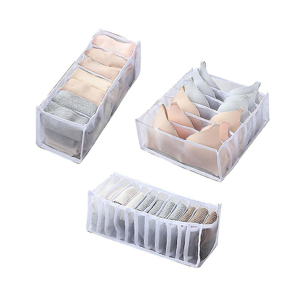 3 set alusvaatteiden organizer, taitettavat rintaliivit alusvaatteiden vetolaatikon organizer alusvaatteille, sukkaille, solmioille, rintaliiville, alusvaatteiden säilytyslokerolle white