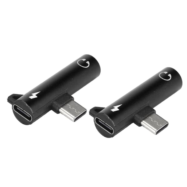 2 STK USB C til 3,5 mm Lydadapter 2 i 1 Lydopladning USB C til Lydstik ABS USB C til Lydstik til Telefon Tablet Sort