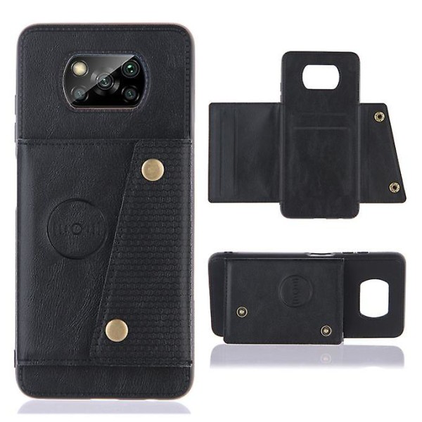 For Xiaomi Poco X3 dobbel spenne Pu + Tpu støtsikker magnetisk beskyttelsesvesker og holder (svart)