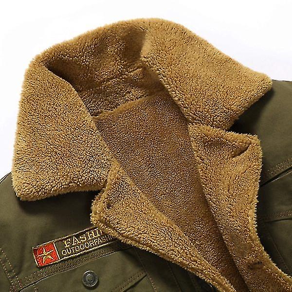Men Winter Plus Velvet Coat Lapel Tjock Workwear Jacka Warm Casual Ytterkläder Army Green 2XL