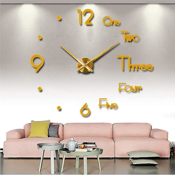 Wall Sticker Clock Diy Simple Silent Clock Black (50x50cm) gold