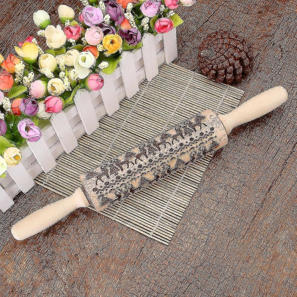 Hhcx-christmas Elk Print Rolling Pin Engraved Rolling Pin Wooden Embossing Embossed Baking Tools