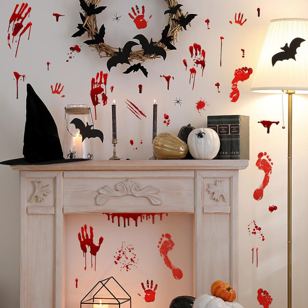 Veggklistremerker for hjemmeinnredning-Halloween-blod-håndavtrykk og fotavtrykk veggdekor Combination