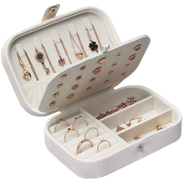 Smykkeskrin Premium smykker Organizer Case Pu Læder Forskellige rum White