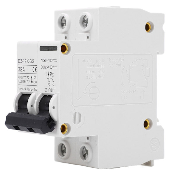 2P Miniature Strømafbryder DIN-skinne Montering Afbryder Solcellesystem DC12‑400V AC90‑400V 32A