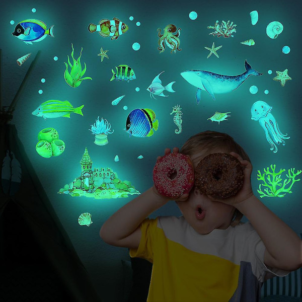 Luminous Sea World Wall Sticker Kids Glow In The Dark Room Dekor Decal Gift