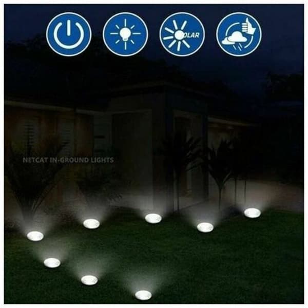 Indbyggede solcelle-LED-spots - Pakke med 6 - Runde - Diameter 85 mm - Udendørs brug, tåler gangtrafik