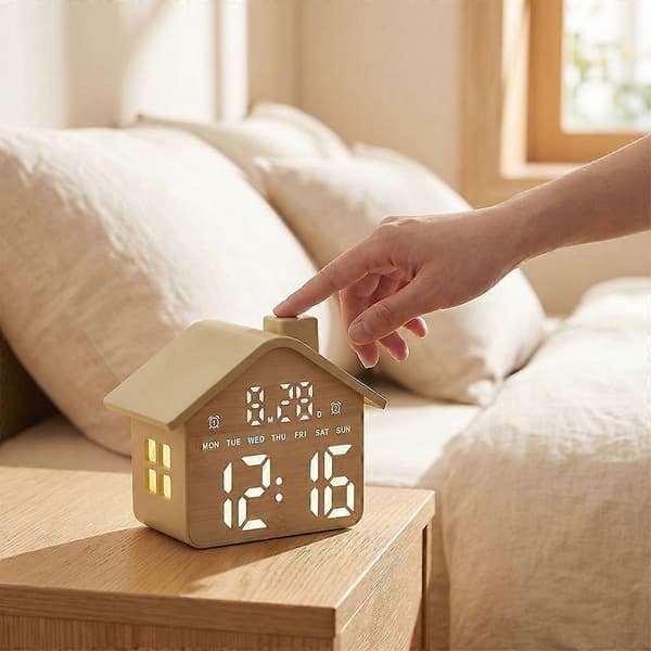 【BQ】Stemmekontroll LED Digital Vekkerklokke Ukevisning Lysstyrkejustering Elektronisk Bord 12/24H Format Datovisning Grey