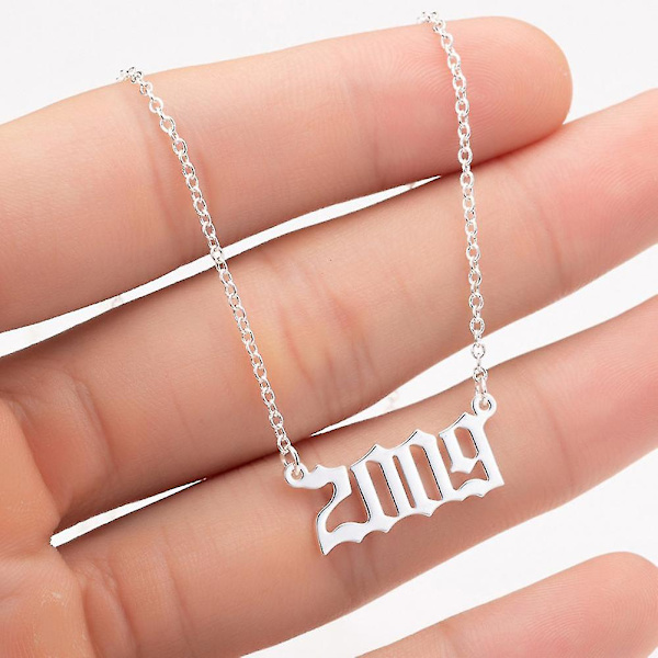 1980-2019 Birth Year Number Charm Pendant Stainless Steel Chain Necklace Jewelry Golden 2019