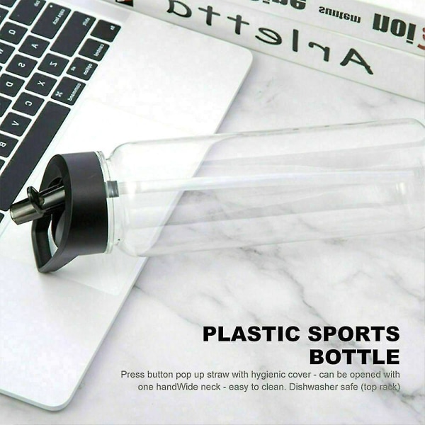 Portable Plastic Water Bottle Sport Fitness Leakproof Drink Straw Bottle Black