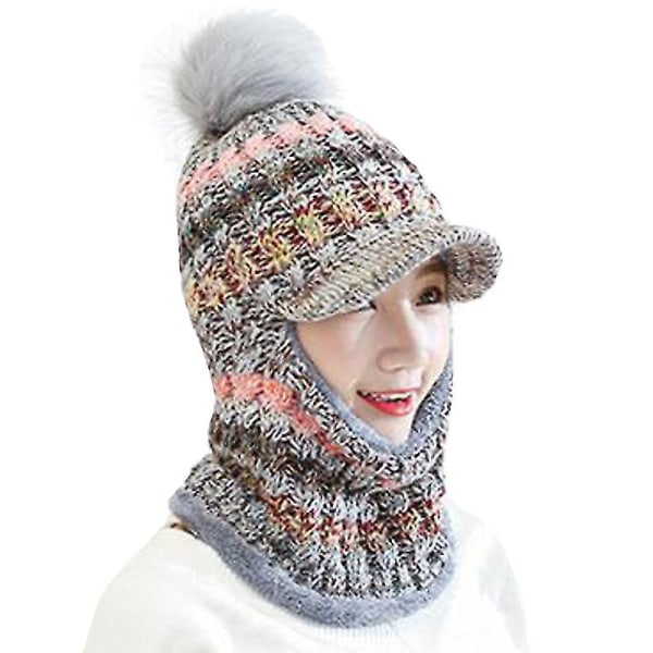 Dam Wooly Tjock Winter Stickad Hat Scarf Set Stickad Woolen Cap Gray