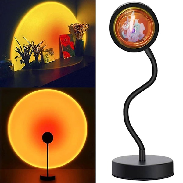 Solnedgångslampa, USB led solnedgångslampa, projektorlampa, solnedgångslampa projektion, golvlampa, 360 roterbar romantisk visuell solnedgångsprojektionslampa, nattljus