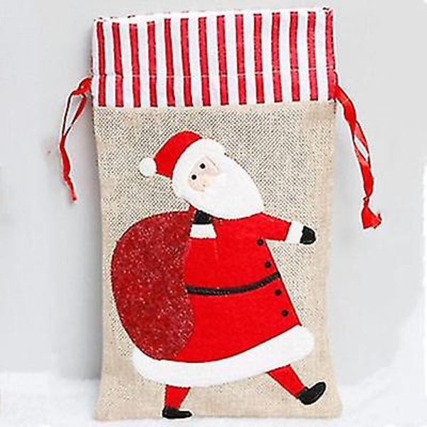 Iso kangaskassi Joulukoristeet Pellavasukka Poron kirjonta Lasten Lahjakassi Karkkisäilytyslaukku Kodinsisustus Joulu Santa Claus