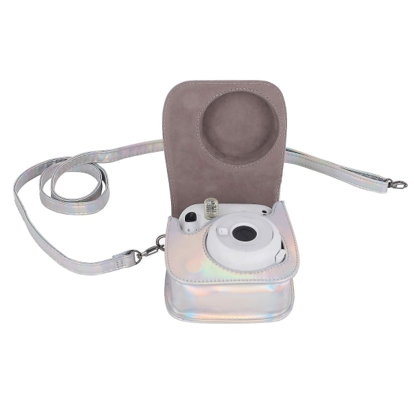 Pikakameran case, joka on yhteensopiva Instax Mini 11 -pehmeän Pu-nahkalaukun kanssa taskulla Silver