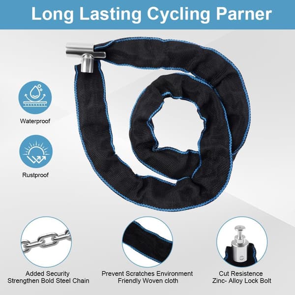[BQ]Heavy Duty Bicycle Chain Lock, 85 cm Anti-Theft Steel Chain, with Waterproof Cover, High Security Cut-Resistant Lock, Includes 2 Keys.