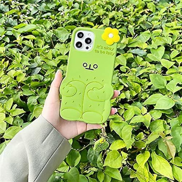 Ultratjockt och mjukt silikonskydd, 3d tecknad färg Söt, rolig och söt (gula blommor, grön kaktus, charmig, lämplig för Iphone 13 Pro Max)