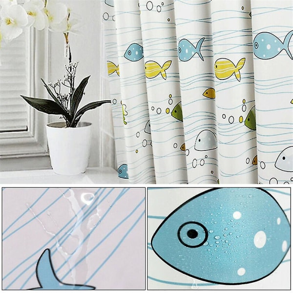 Badrum duschdraperi för barn Vattentät Tvättbar Cartoon Fish Gardiner 180x200cm