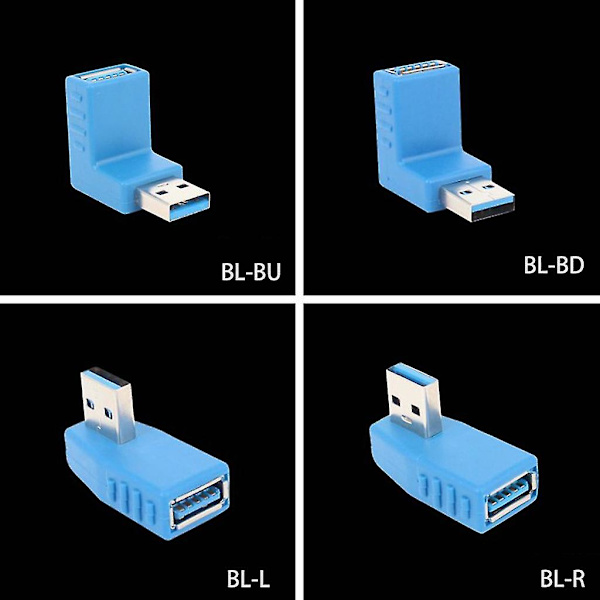 90 graders USB 3.0 hane till hona vänster och höger vinklad adapter Blå Böj upp Bend up