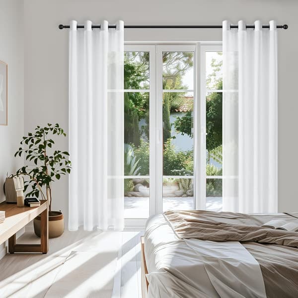 【BQ】Hvide gennemsigtige gardiner, 140x240cm, til stue, linnedeffekt, transparent net.