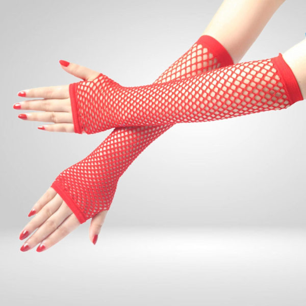 1 par högelastiska näthandskar Cover Nylon armbågslängd Halvfinger Näthandskar Mesh Rose Red