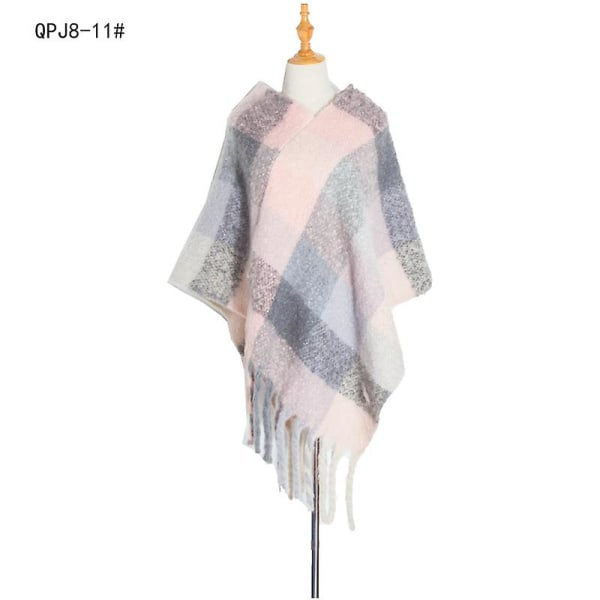 Grova fransar pullover mantel höst och vinter kvinnors förtjockade färg rutig sjal Light Pink 75cm