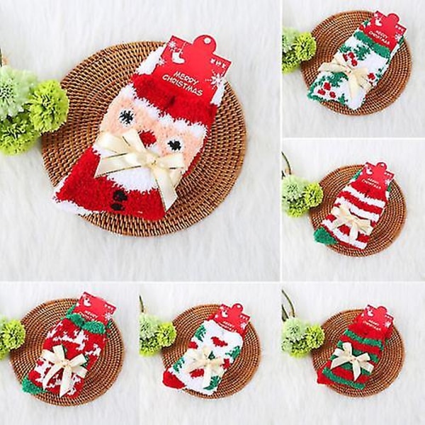 Dam Jul Fuzzy Sovstrumpor Xmas Fluffiga Hem Golvstrumpor 6 Pairs All Patterns Mixed