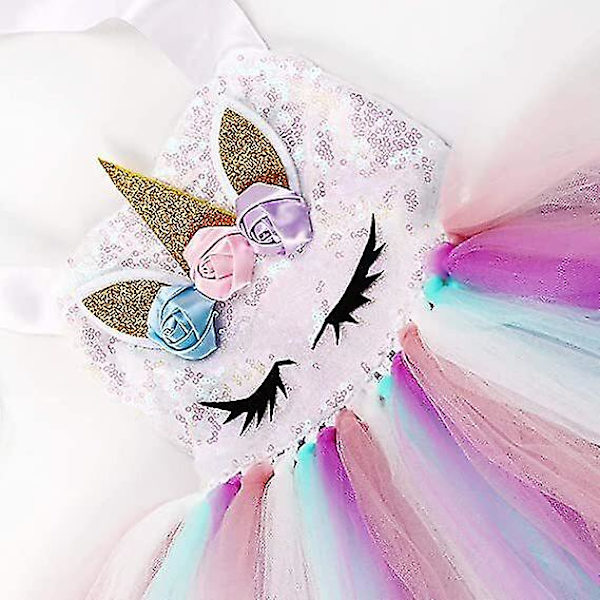 Enhjørning kostume til piger, små piger Rainbow Unicorn Tutu med pandebånd A 4T