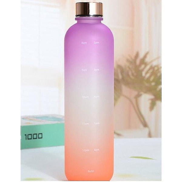 1l Water Bottle Motivational Drink Flask With Time Markings Bpa Free Sport Gym Purple-Orange