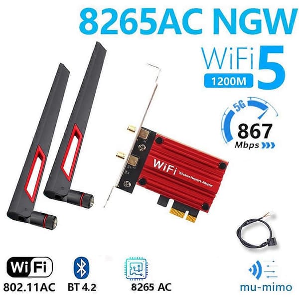 1200 Mbps Bluetooth 4.2 PCI Express Wifi-adapter 2.4G/5G Dual Band 8265AC Trådløst PCI-E-kort til stationær computer