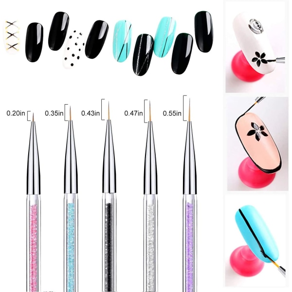 5 stk Nail Art Liner Børster Manikyr Drill Tegning Nails Pen Fancy diamond