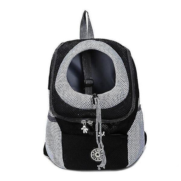 Utomhus hund bärväska Dubbel axel Bärbar Reseryggsäck Mesh Ryggsäck Svart 36x45x21 cm