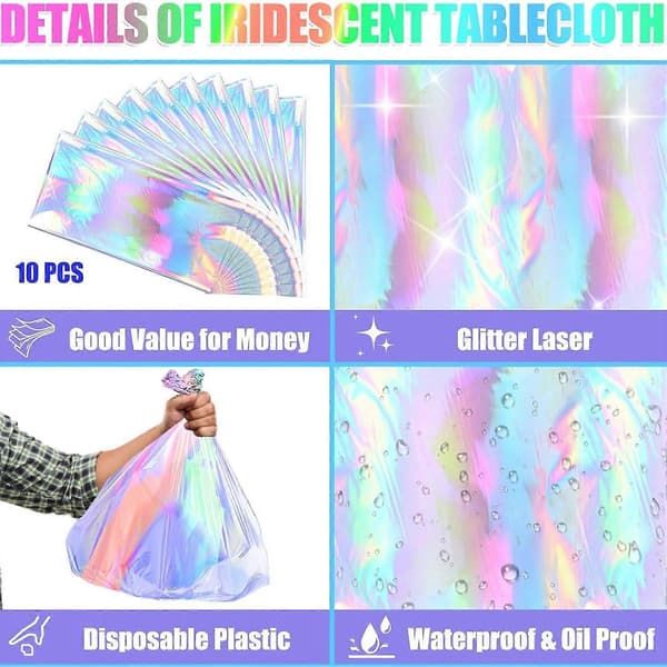 regnbue dug holografisk dug rektangulær dug velegnet til dimissionsfest Packing 4 pieces Colorful silver