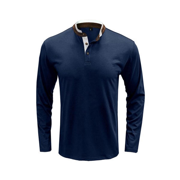 Henley Shirts Slim Fit striktrøje vintertrøje Comfy undertrøje-Navy S