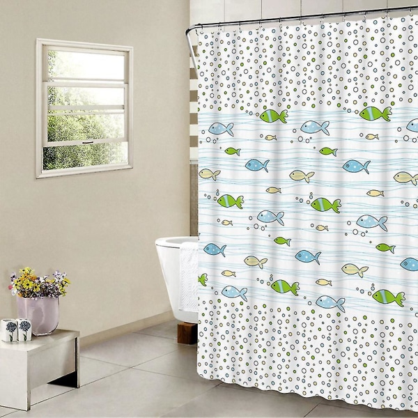 Badrum duschdraperi för barn Vattentät Tvättbar Cartoon Fish Gardiner 180x200cm