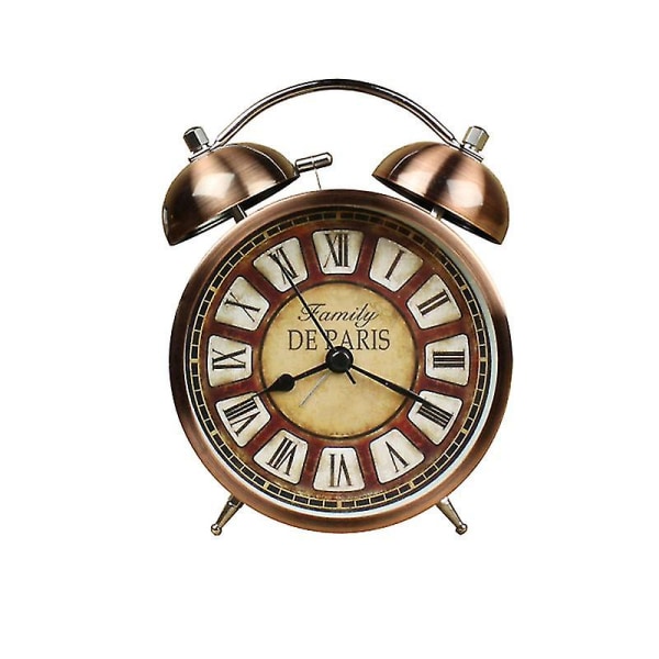 1st metallväckarklocka retro vintage väckarklocka kreativ metall väckarklocka Skrivbords väckarklocka Europeisk stil för hem utan batteri (kaffe)