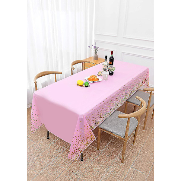 108"x54" 4-pack rosa och guld disponibel festduk för rektangelbord, guldstämplande prickkonfetti rektangulär cover, för Bachel