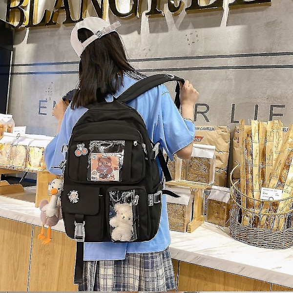 Tyttöopiskelijan läpinäkyvä reppu Korean lukio-opiskelijan koululaukku black