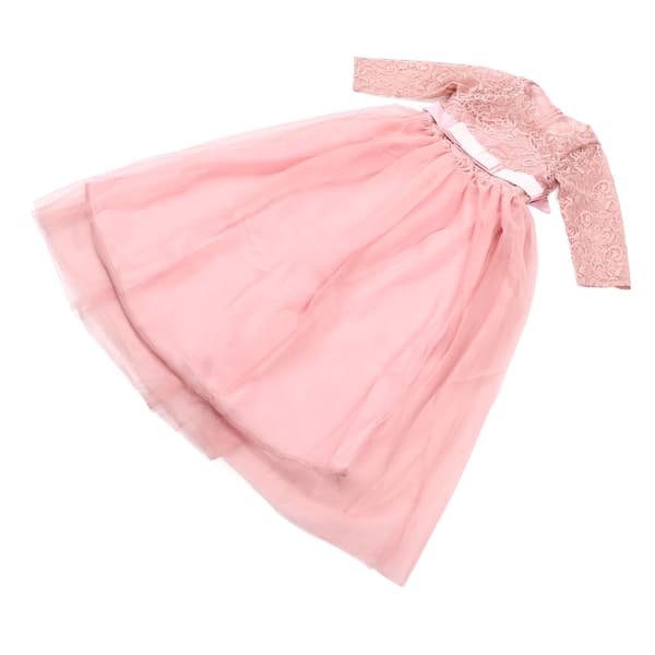 Prinsessbröllopsklänning för flickor 3/4 ärmar spetsblomma klänning prinsessa puffig klänning för barn rosa 130cm