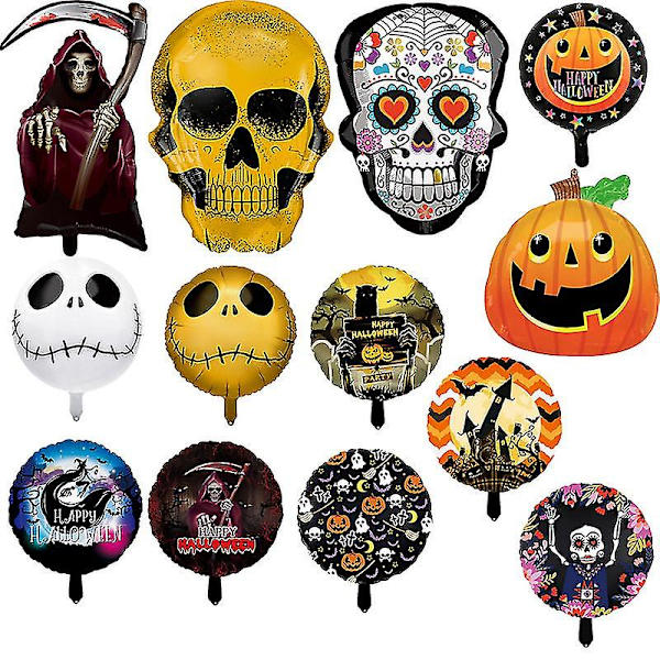 Ny Halloween ballong dekorasjonsarrangement Aluminium film ballong spøkelsesfestival temafest arrangement Skjelett Alien ballong10 stk. M