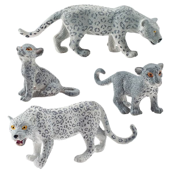 4 st Realistisk Snöleopard PVC Miniatyr Djurmodell Figur Samling