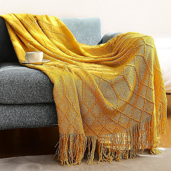 Inya Slängfilt Strukturerad Solid Mjuk Soffa Soffa Överdrag Dekorativ nordisk stickad filt Tyngd juldekor Plädar CL-yellow 127x172cm
