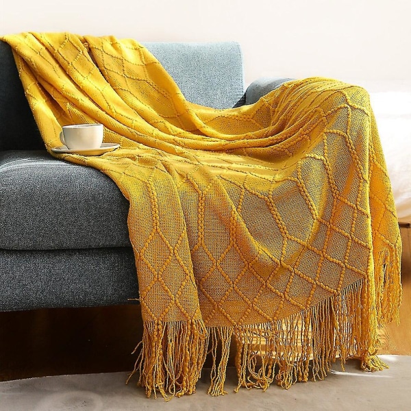 Inya Slängfilt Struktureret Solid Mjuk Soffa Soffa Overdrag Dekorativ nordisk stickad fil Tyngd juldekor Plädar CL-yellow 150x230cm