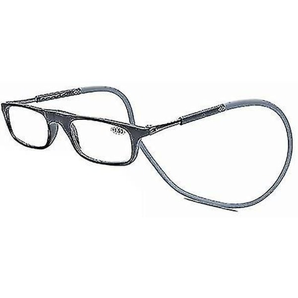Magnetiska hängande halsglasögon Bärbara hopfällbara Tr90 läsglasögon för män kvinnor 1.75x Black Gray
