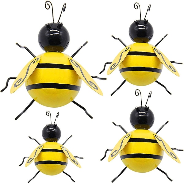Metallväggkonst Bee 3d-skulptur, inspirerande väggdekor för inomhus och utomhus, 4-pack
