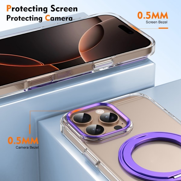 【BQ】iPhone 16 Pro Ice-cold Rotating Ring Holder PC MagSafe Case Purpur