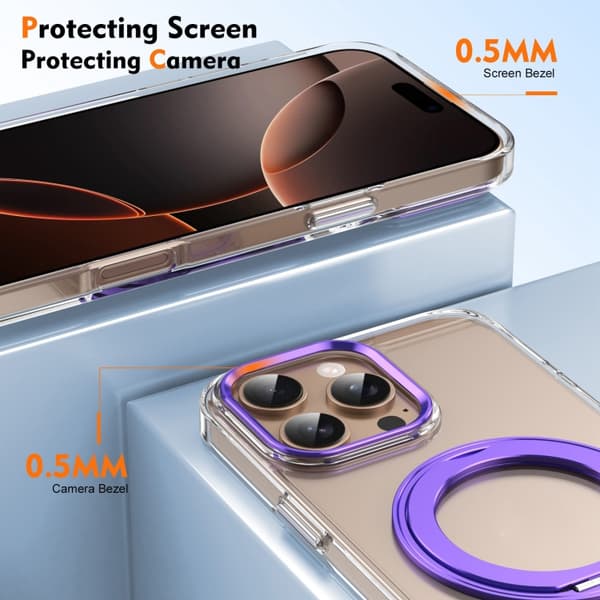 【BQ】iPhone 16 Pro Iskold Roterende Ringholder PC MagSafe Cover Purpur