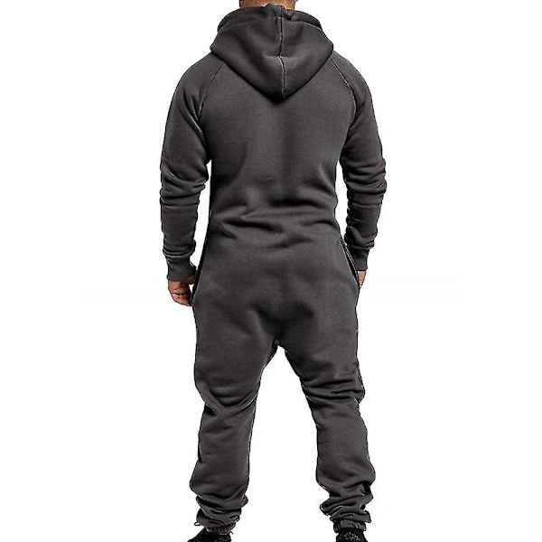 Mænd Onesie Hoodie Jumpsuit med lynlås Vinter Casual Hættetrøje Playsuit Dark Grey L